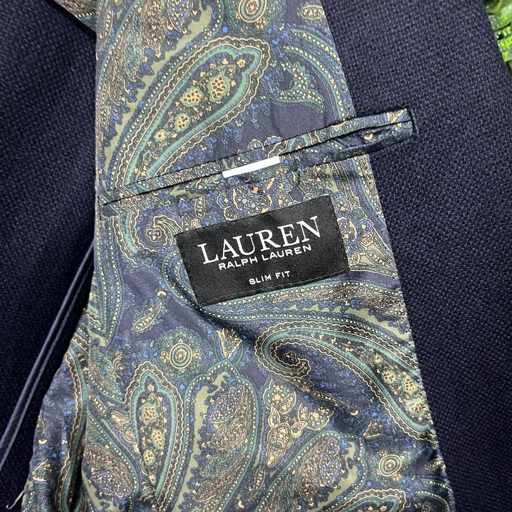 RALPH LAUREN Blazer Men 40R Blue Wool Sport Coat Paisley Jacket Suit Separate‎